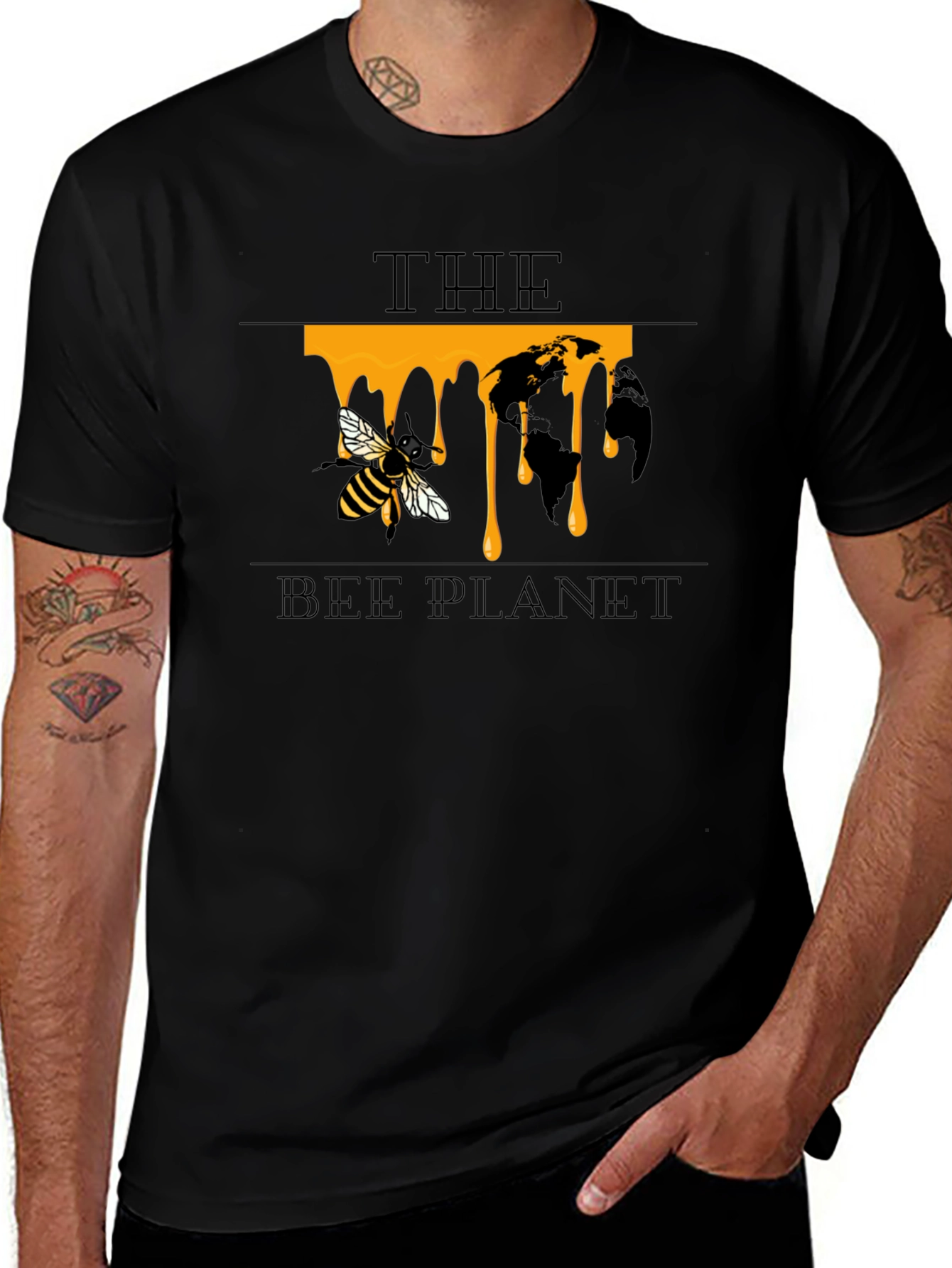 Variant 22 of The Bee Planet Graphic T-Shirt - Black Cotton Tee