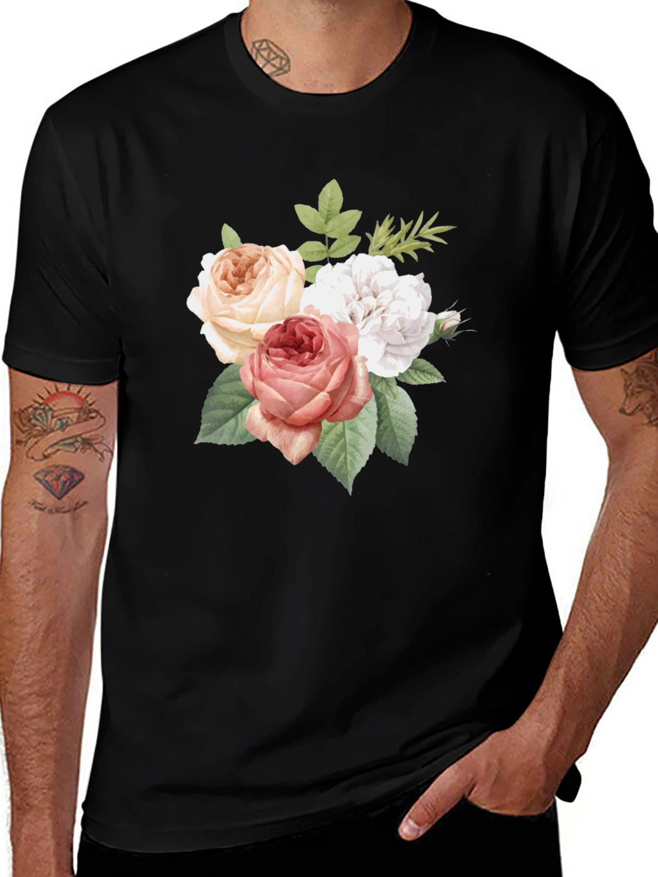 Variant 24 of Floral Bouquet Graphic Tee - Soft Black Cotton