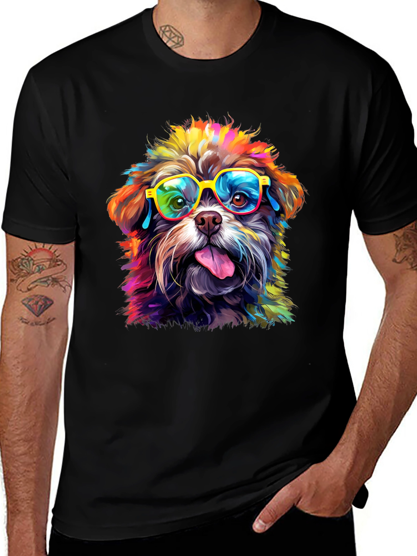 Variant 5 of Cool Dog Graphic Tee - Colorful Pup with Glasses