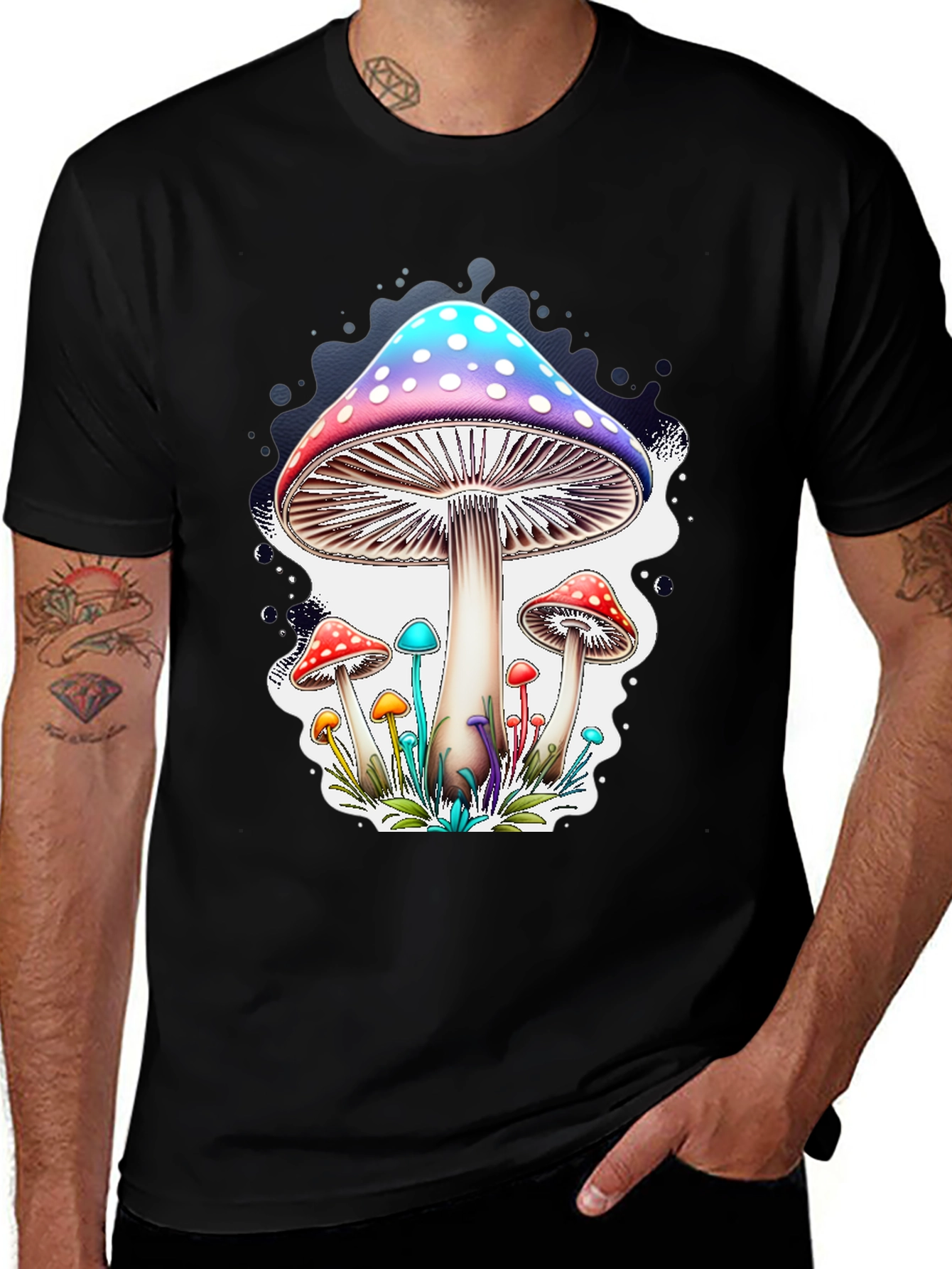 Variant 11 of Mushroom Print Black T-Shirt