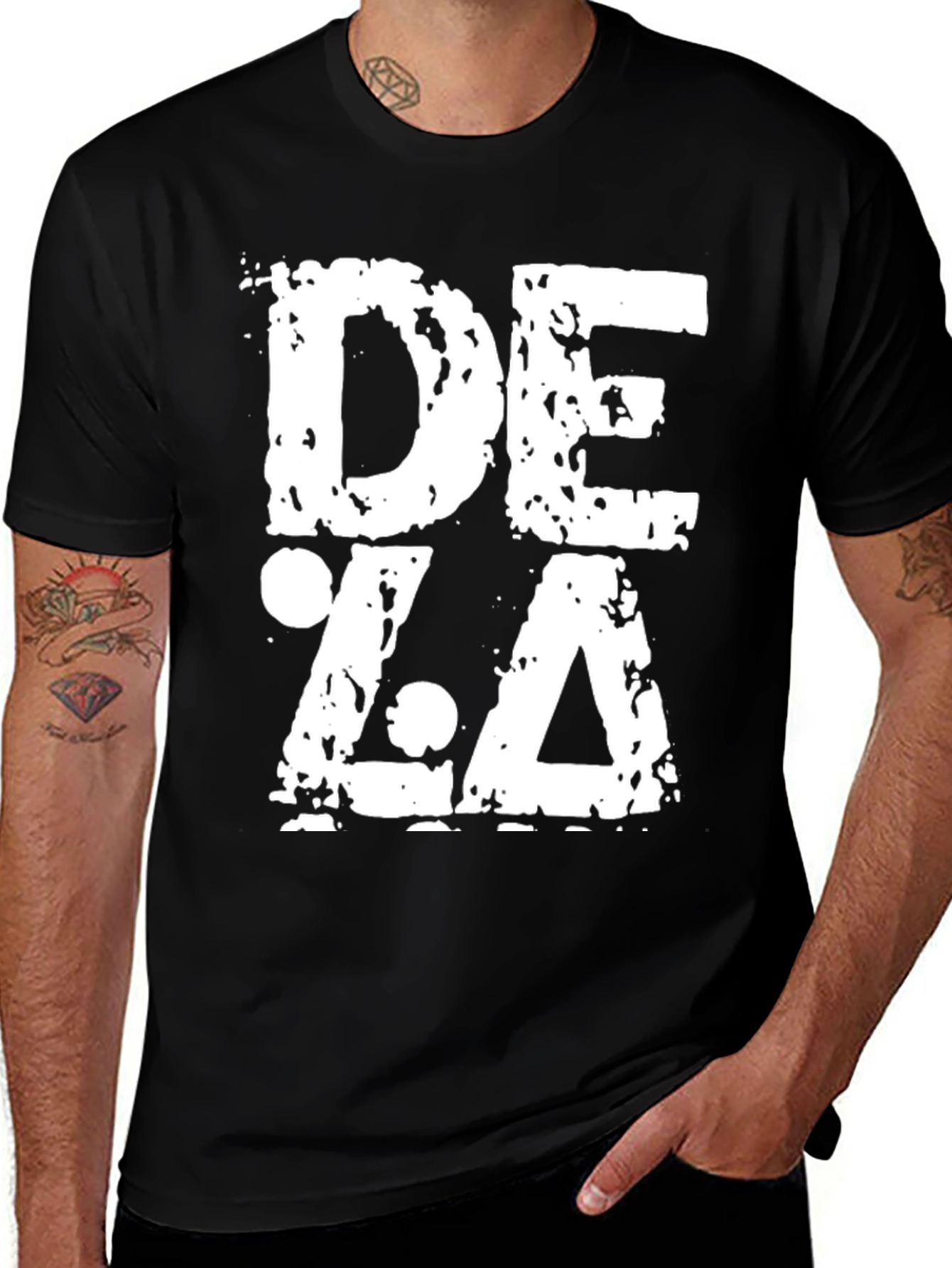 Variant 7 of Grunge DEZA Graphic Print Black T-Shirt