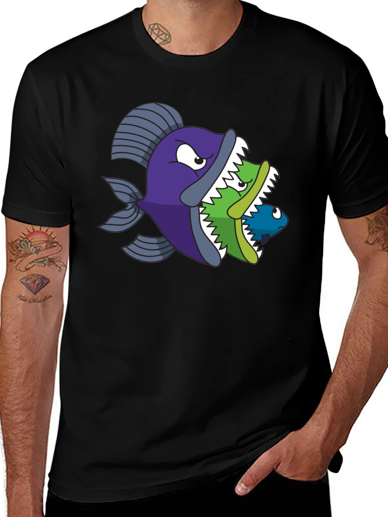 Variant 10 of Fish Eats Fish Graphic Tee - Black T-Shirt
