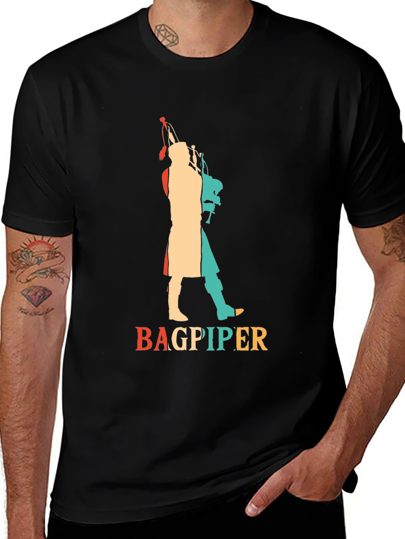 Variant 11 of Bagpiper Silhouette Retro T-Shirt - Black