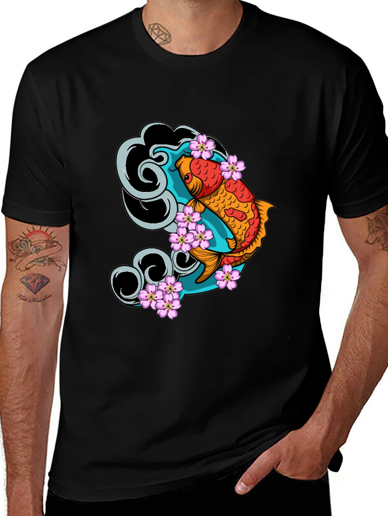 Variant 25 of Koi Fish & Cherry Blossom Graphic T-Shirt