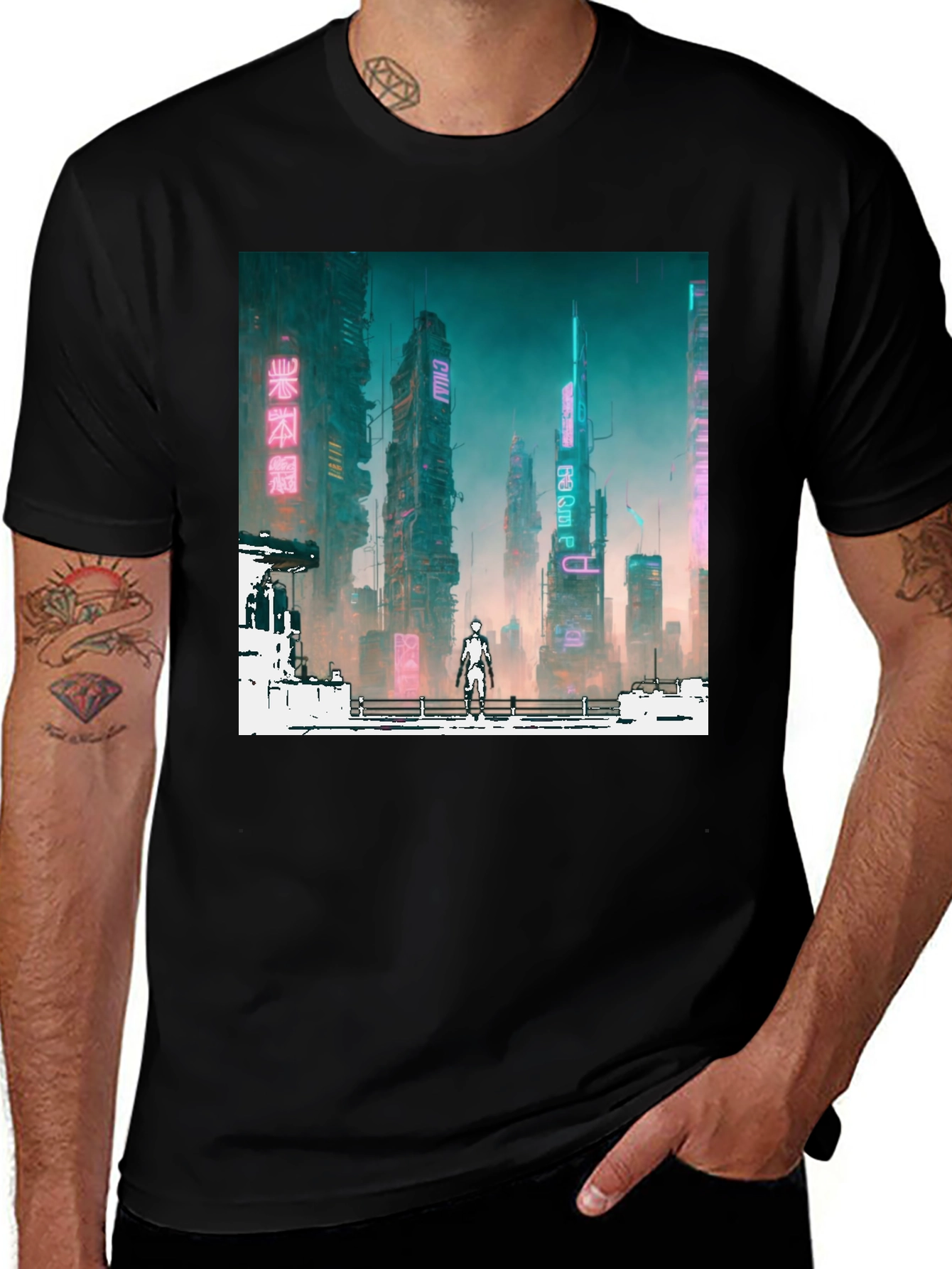 Variant 2 of Cyberpunk Cityscape Graphic Tee - Futuristic Fashion