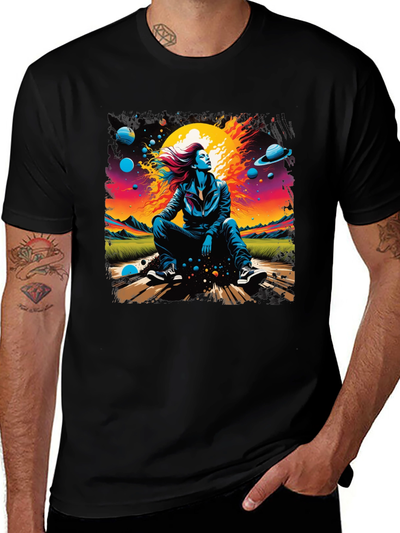 Variant 21 of Cosmic Dreams Graphic Tee - Men's Black T-Shirt
