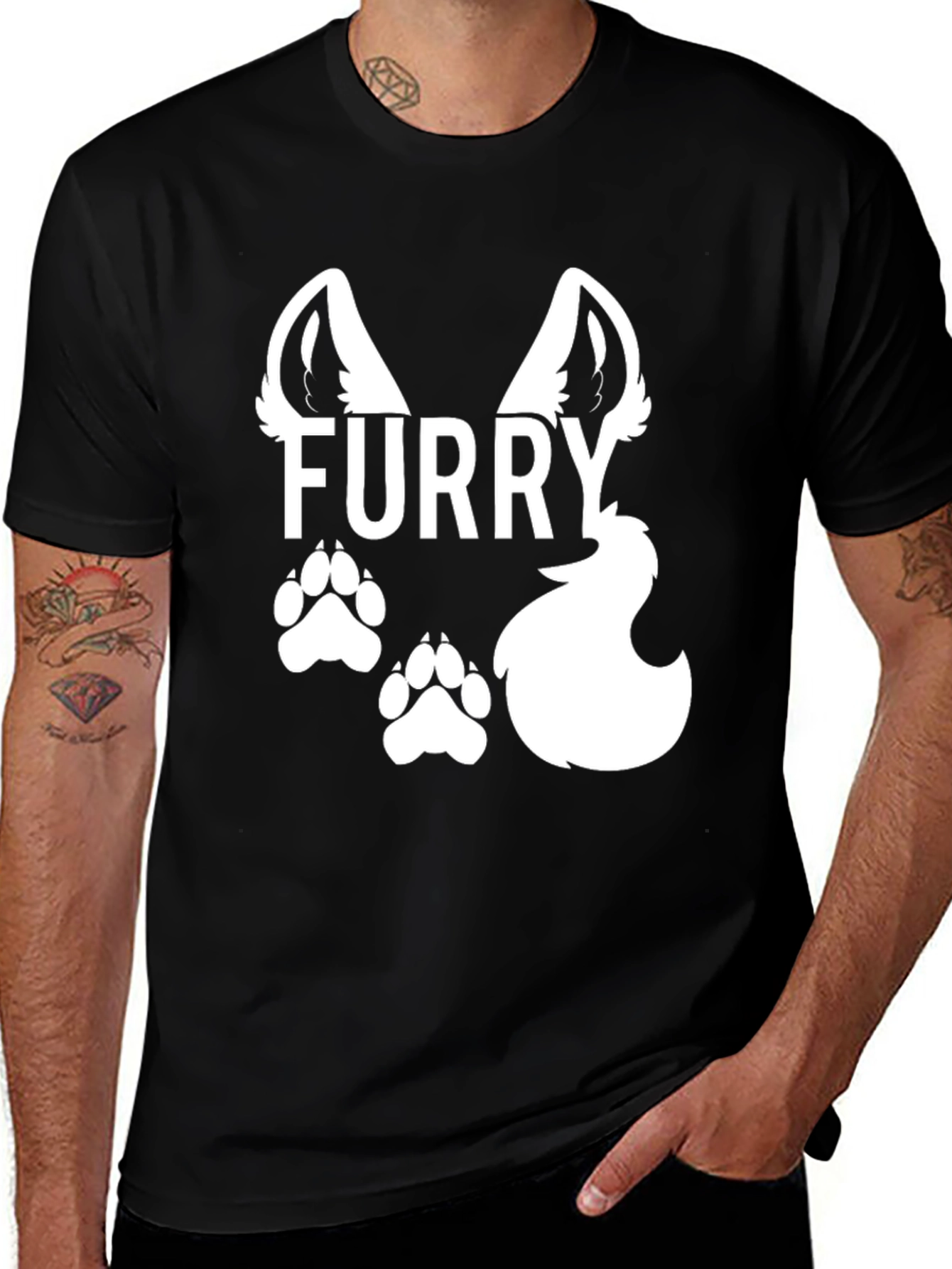 Black Furry Graphic Tee - Black Crew Neck T-Shirt main image