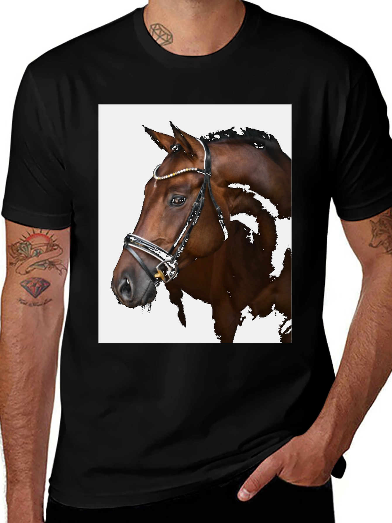 Variant 28 of Equestrian Tee: Horse Head Graphic Black T-Shirt