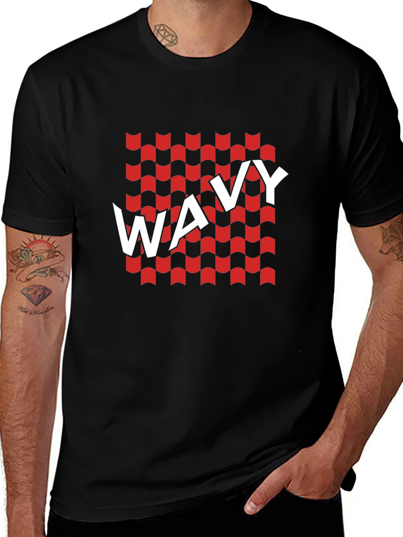 Variant 12 of Wavy Text Graphic Print Black T-Shirt