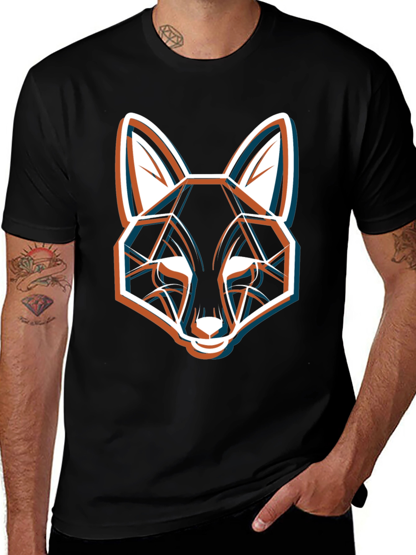 Variant 11 of Geometric Fox Graphic Black T-Shirt - Modern Style