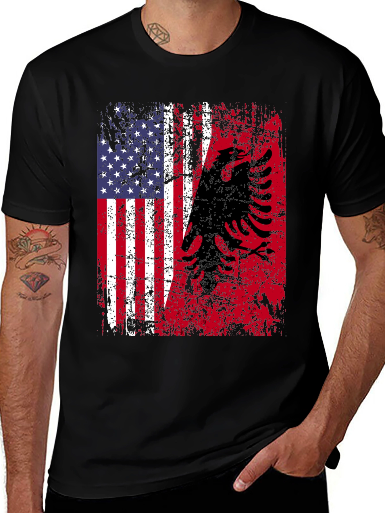 Albania USA Flag Graphic T-Shirt