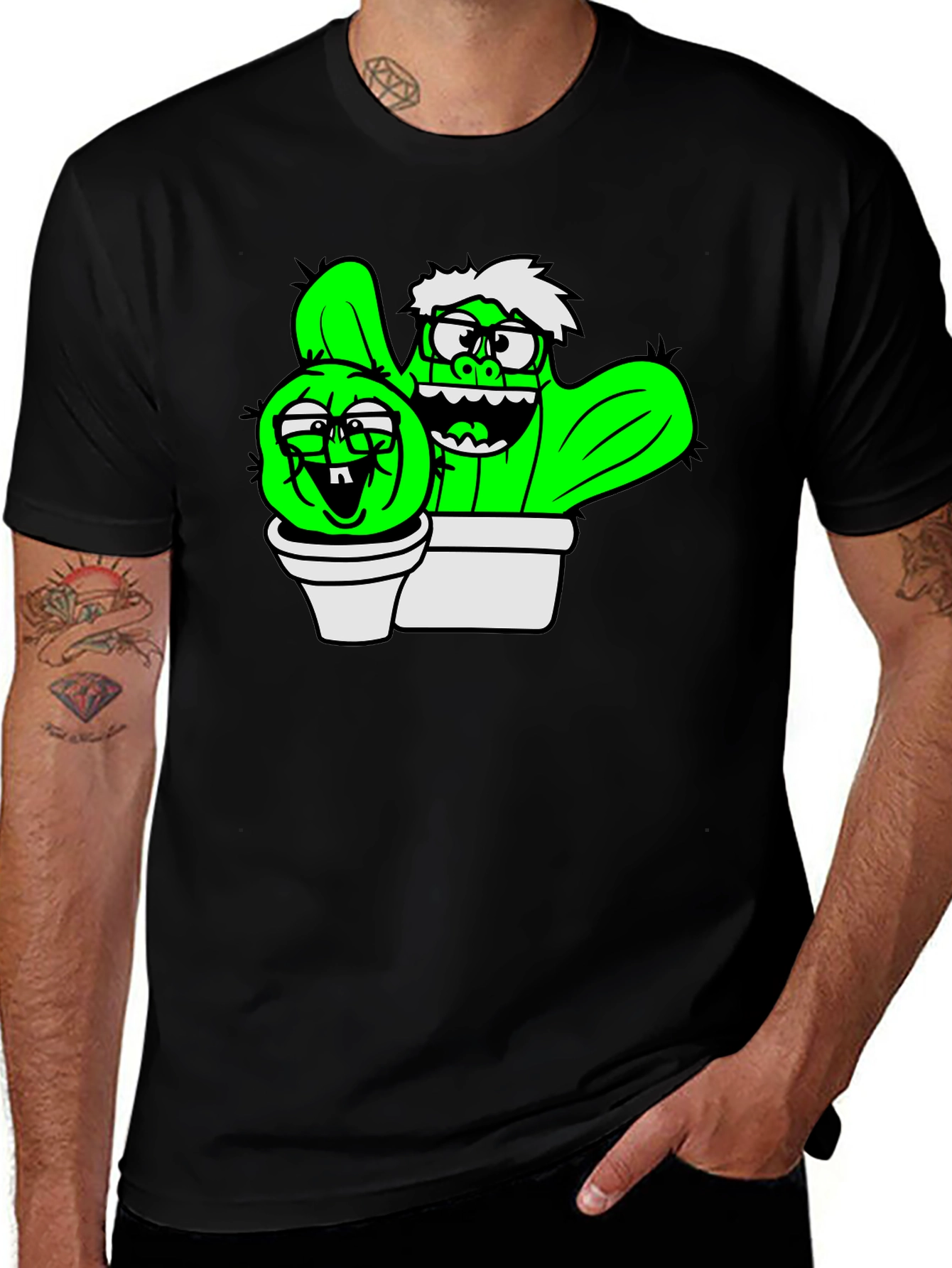 Variant 6 of Cactus Cartoon Graphic Black T-Shirt