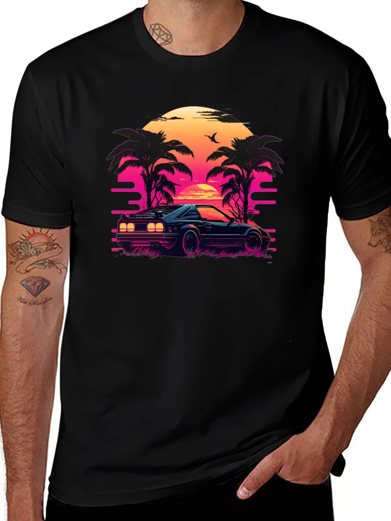 Variant 12 of Retro Sunset Ride Black Tee