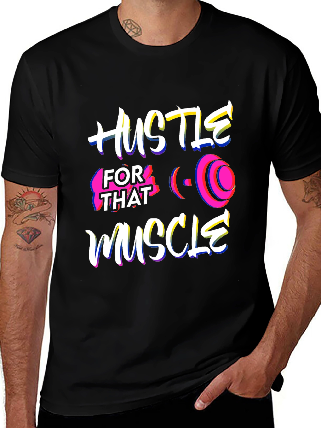 Variant 19 of Hustle for That Muscle Graphic Tee - Black