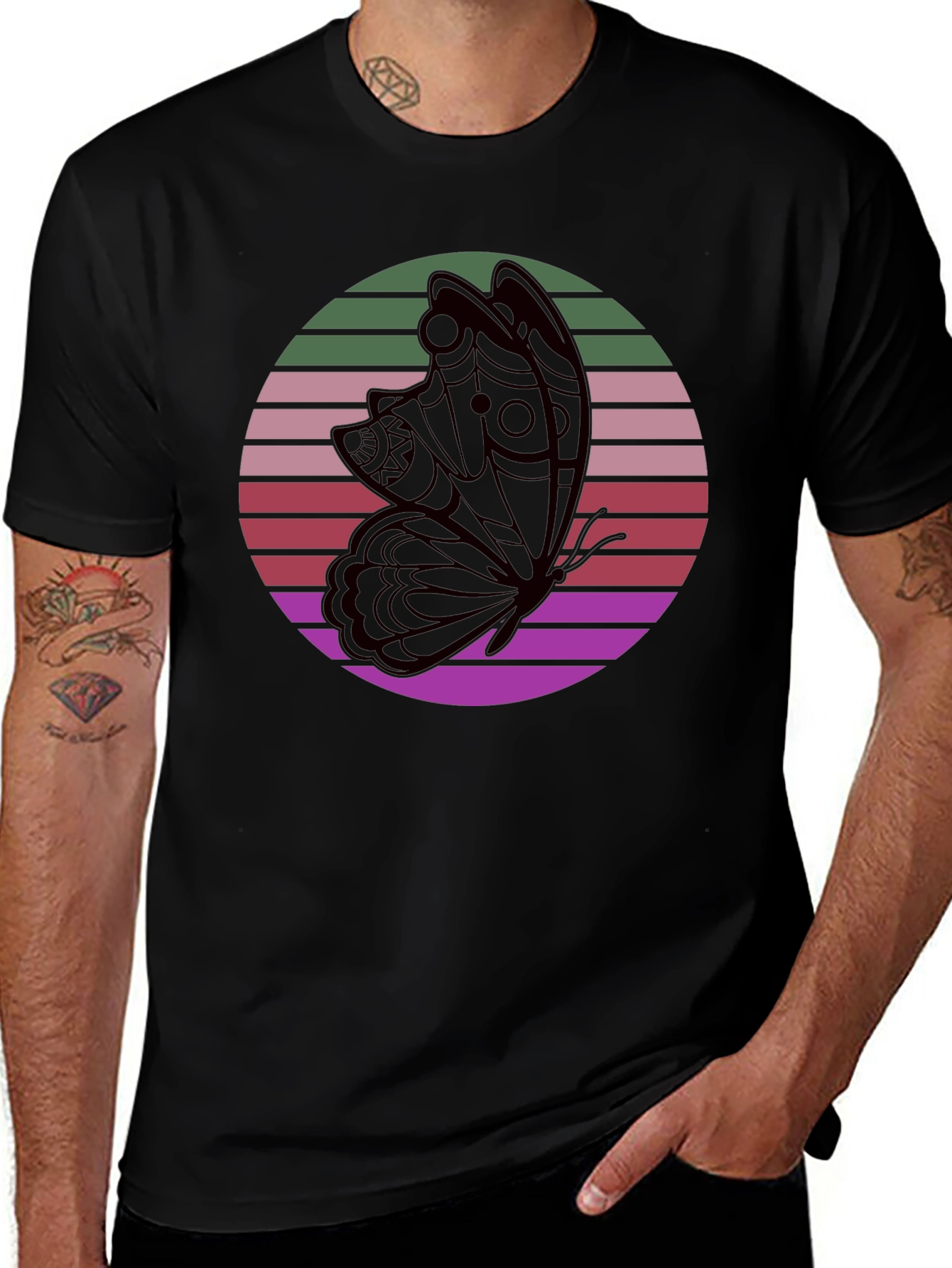 Variant 30 of Retro Butterfly Black T-Shirt