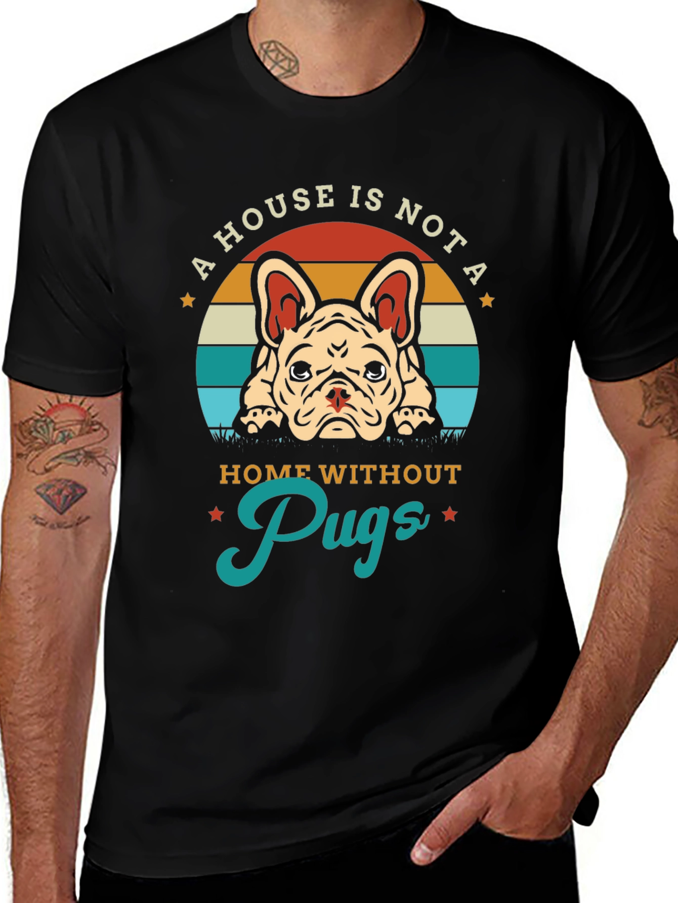 Black A House Is Not A Home Without Pugs T-Shirt main image