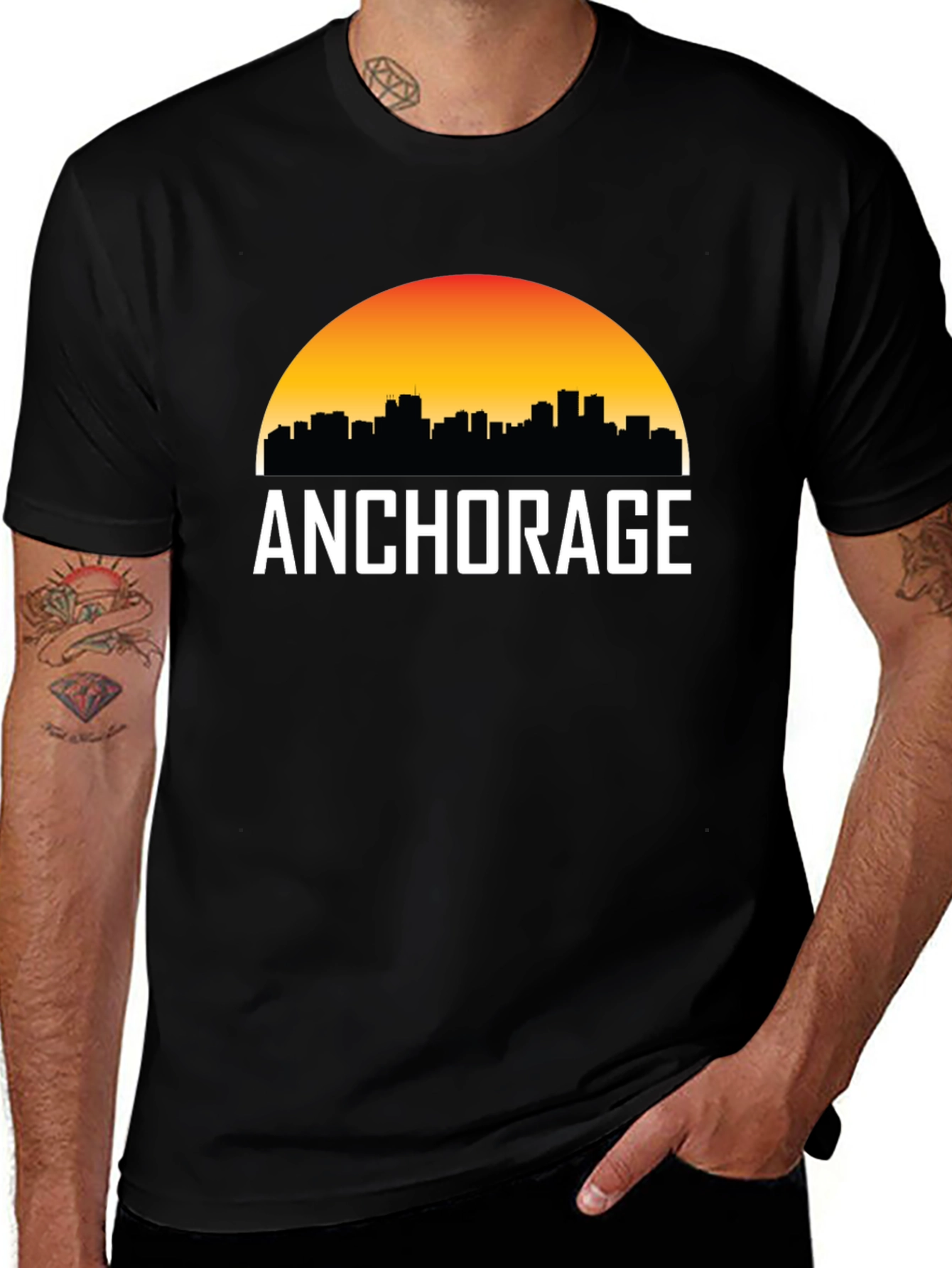 Variant 18 of Anchorage Skyline Graphic Tee - Sunset Design Black T-Shirt