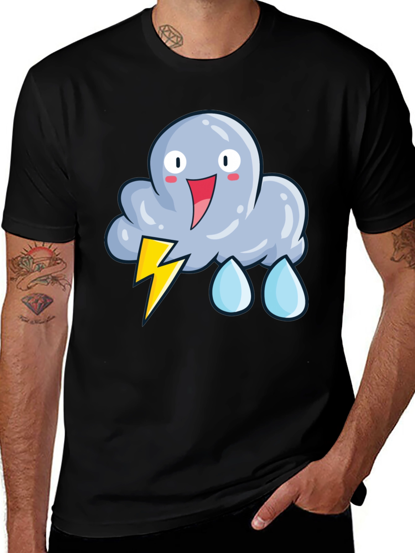 Variant 19 of Cute Storm Cloud Graphic Print Black T-Shirt