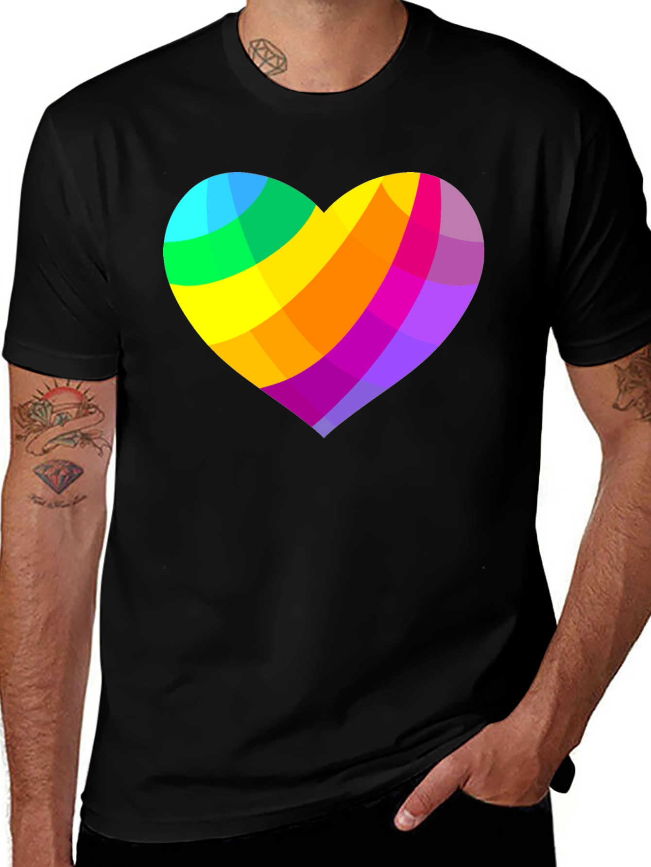 Variant 17 of Rainbow Heart Graphic Black T-Shirt
