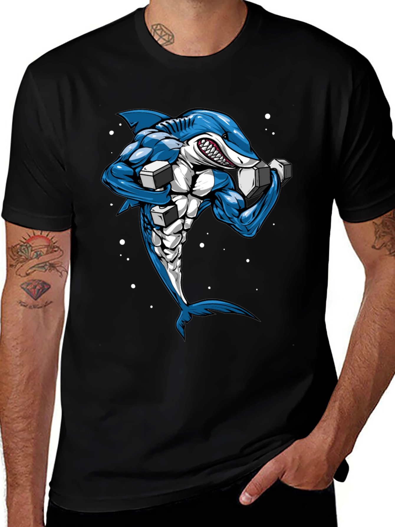 Variant 28 of Muscle Shark Graphic Tee - Black Cotton T-Shirt