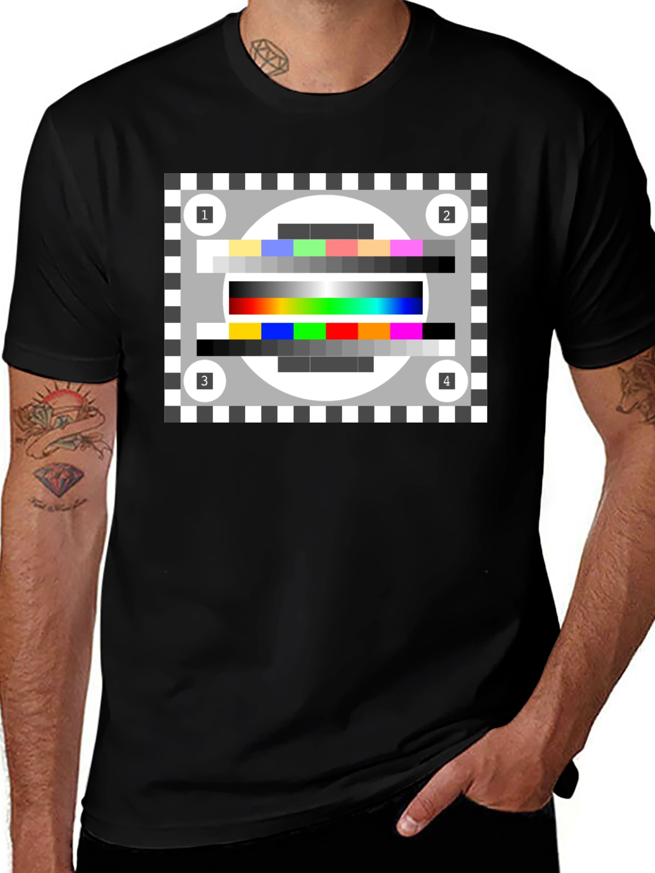 Variant 18 of TV Test Pattern Black Tee - Stay Tuned!