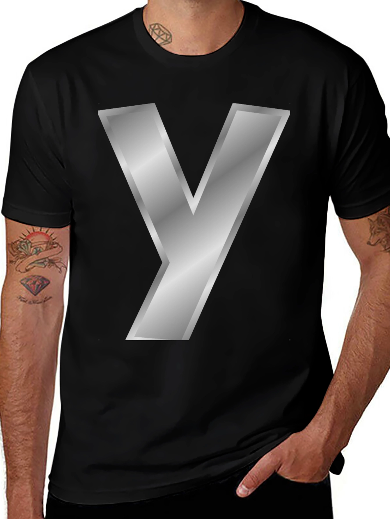 Variant 28 of Silver Y Letter T-Shirt - Bold Graphic Tee