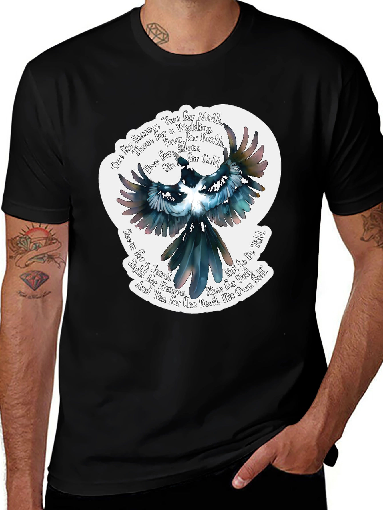 Variant 24 of Magpie Poem Graphic Tee - Black Cotton T-Shirt