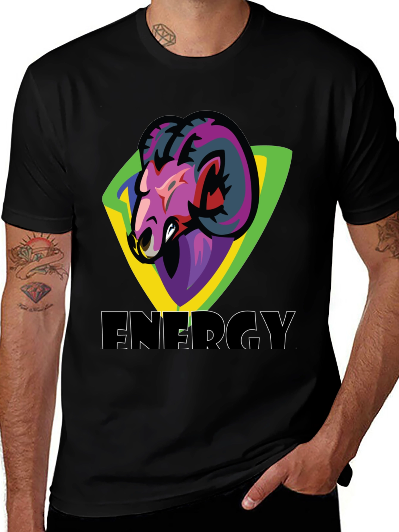 Variant 5 of Energy Ram Graphic Tee - Black Cotton T-Shirt