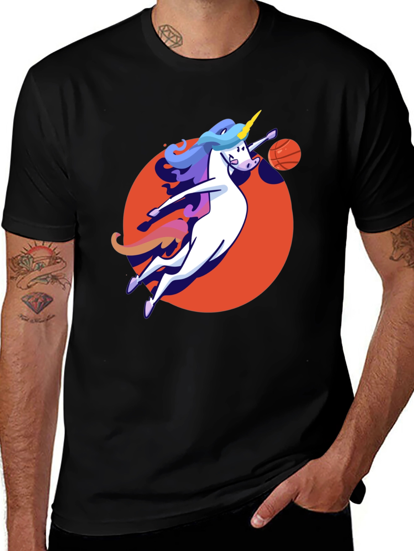 Variant 7 of Unicorn Basketball Dunk Black T-Shirt