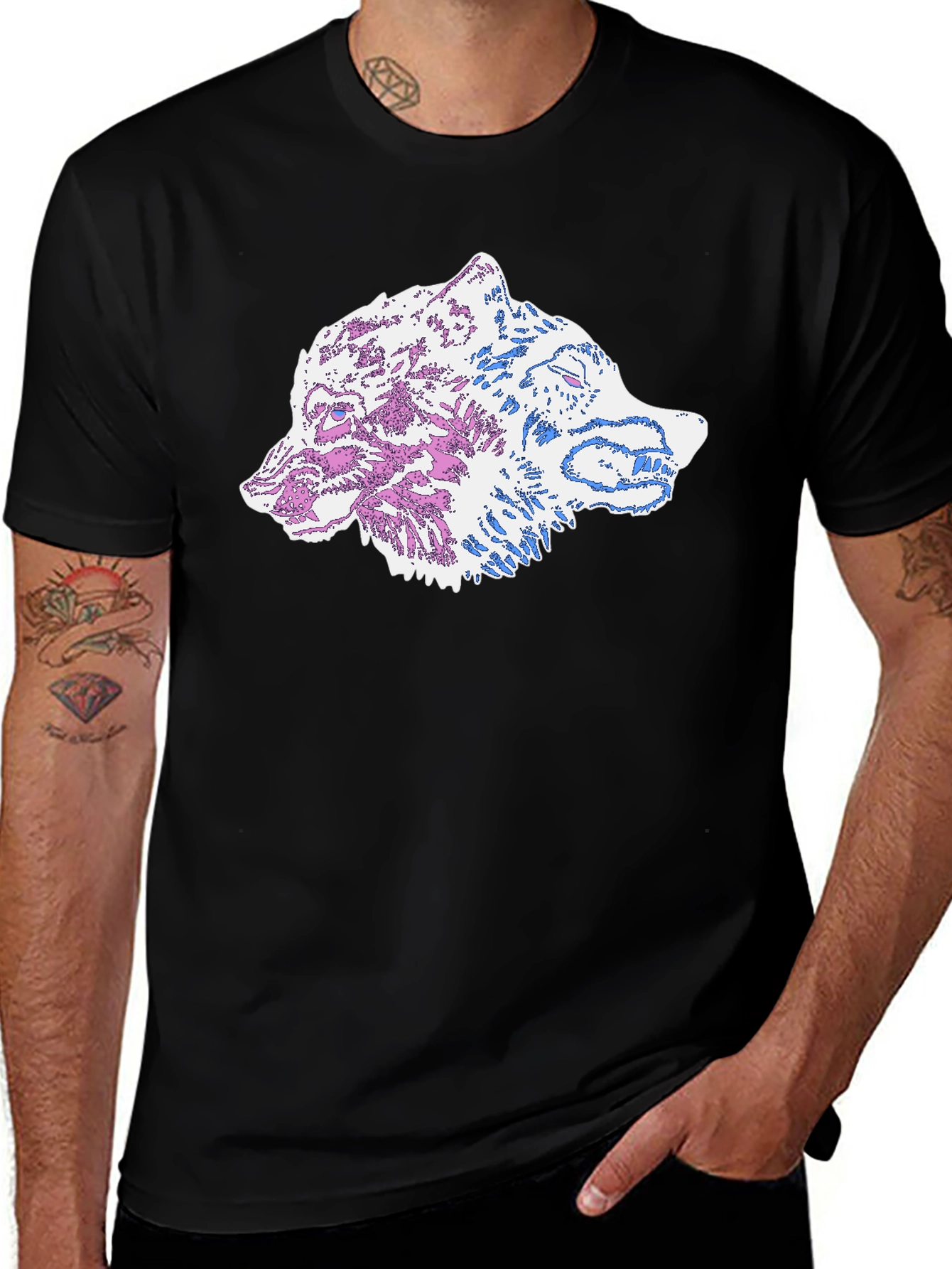 Variant 26 of Cool Graphic Wolf Tee - Black Cotton T-Shirt