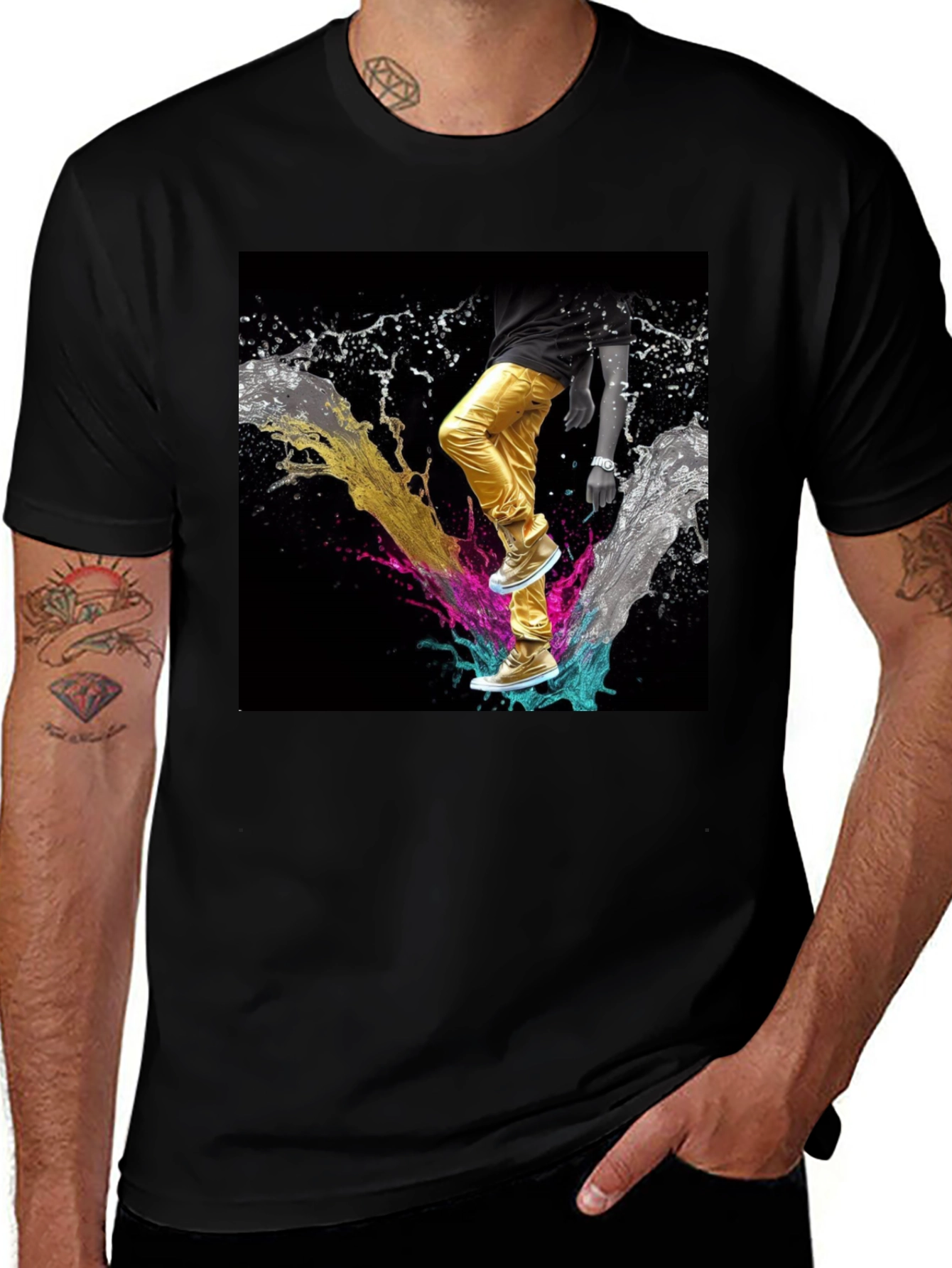 Variant 27 of Stylish Black T-Shirt with Vibrant Splash Art