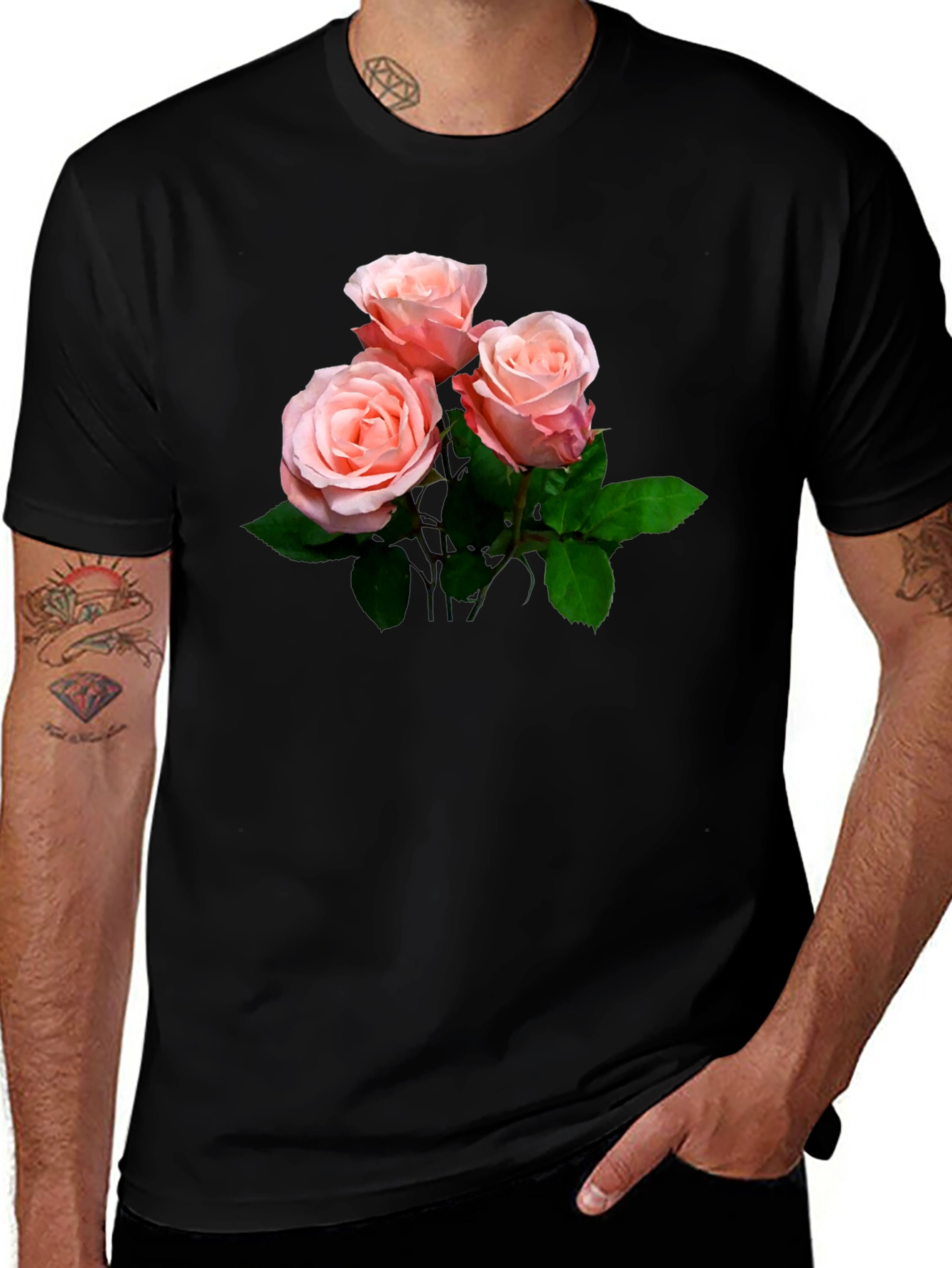 Variant 16 of Floral Roses Black T-Shirt