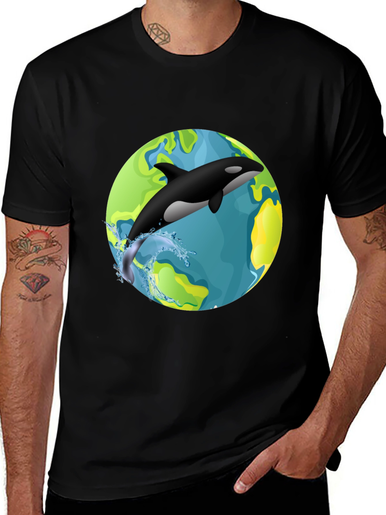 Orca Planet Graphic Tee - Black Comfort Fit T-Shirt