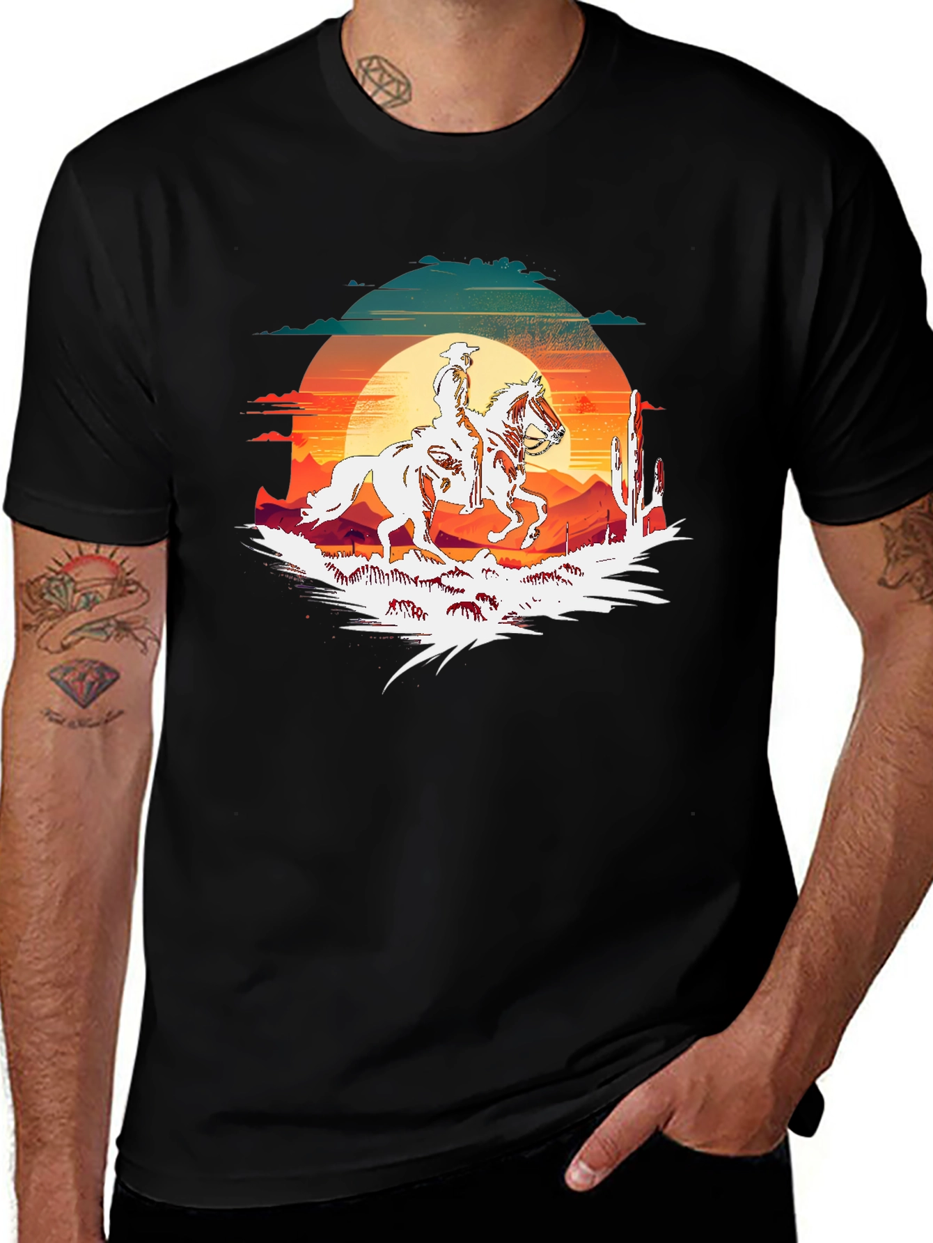 Variant 25 of Wild West Cowboy Sunset Graphic T-Shirt