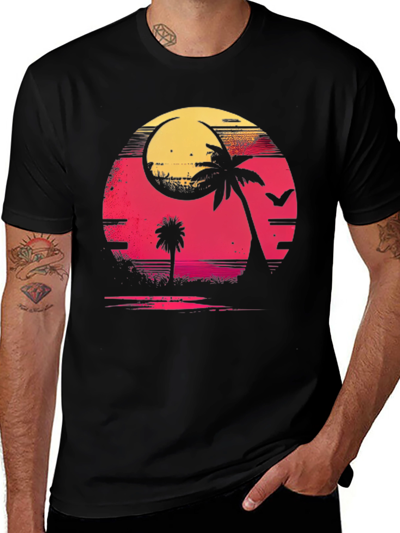 Retro Sunset Palm Tree Graphic Tee
