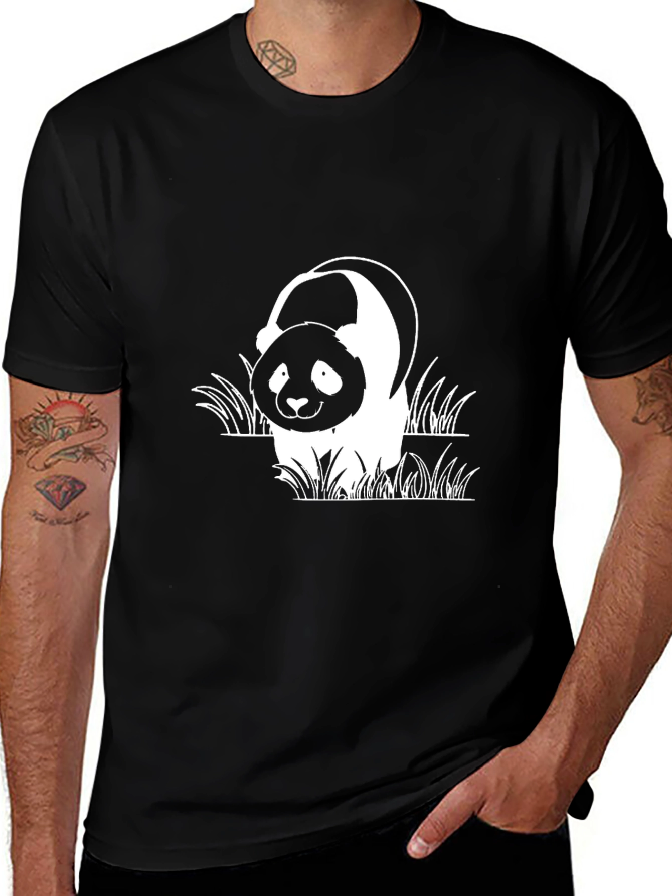 Variant 18 of Panda Bear Graphic Black T-Shirt