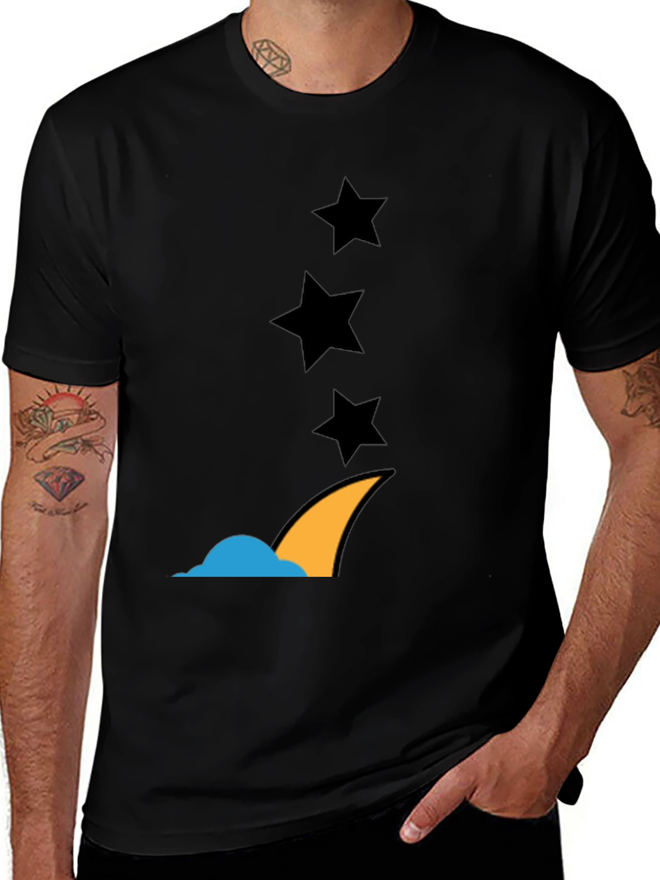 Variant 12 of Stars and Shark Fin Graphic Tee - Black Casual T-Shirt