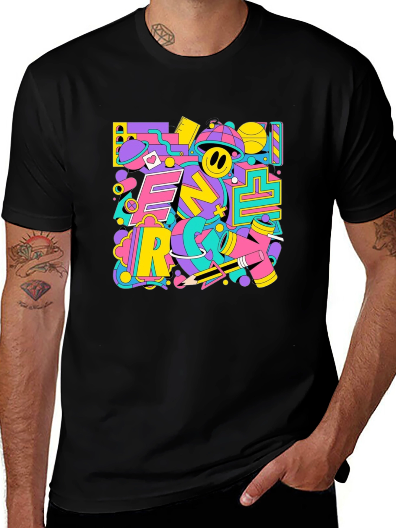 Variant 29 of Funky Retro Graphic Print Black T-Shirt