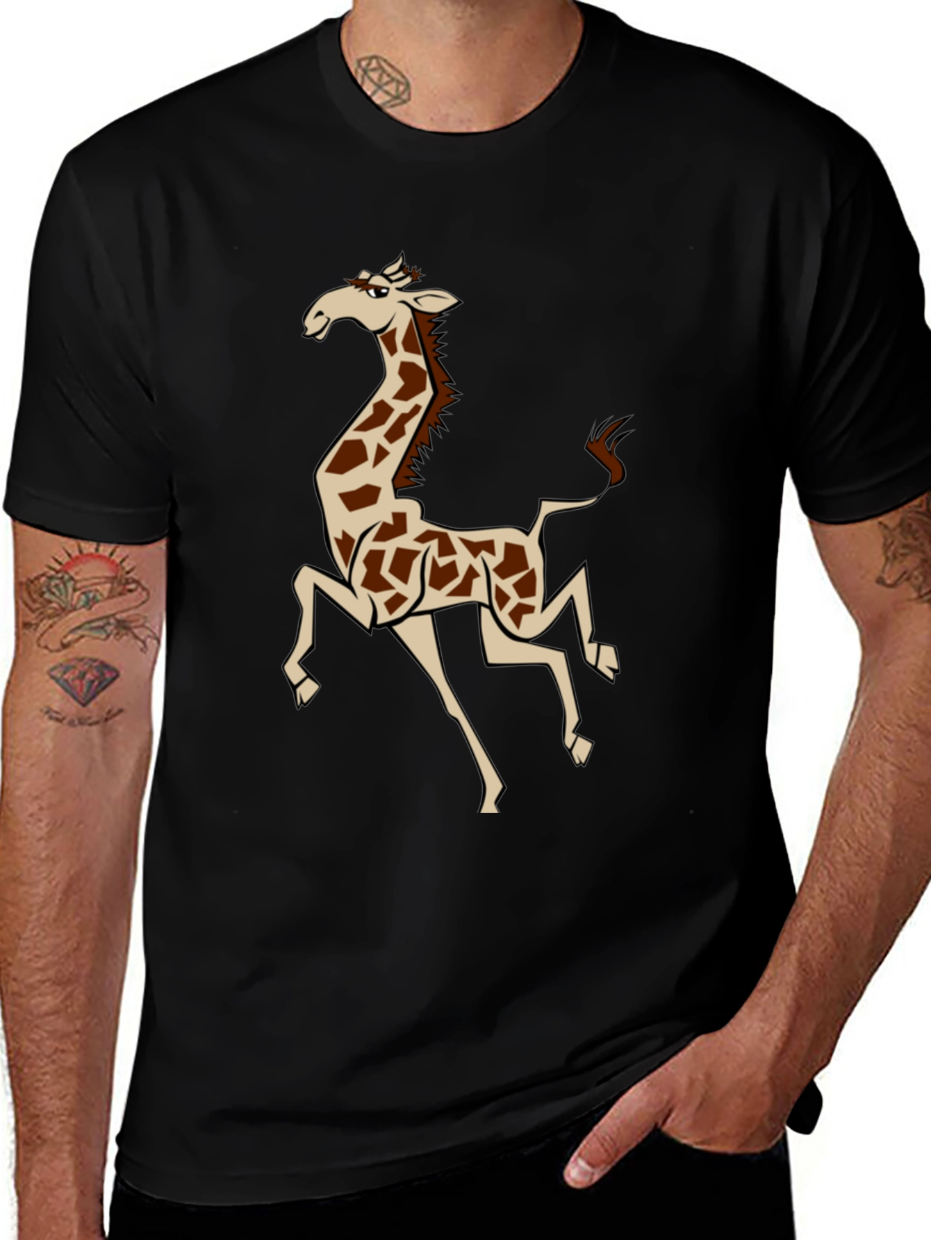 Variant 7 of Cartoon Giraffe Graphic T-Shirt - Black
