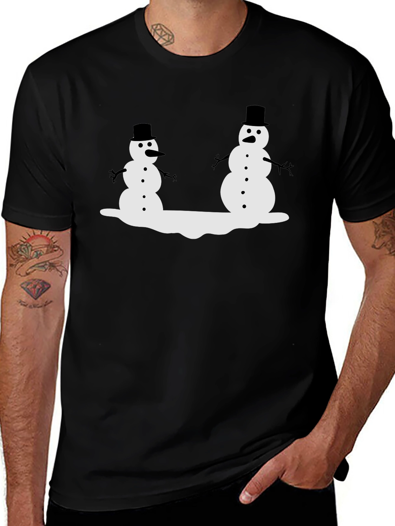 Funny Melting Snowmen Black T-Shirt