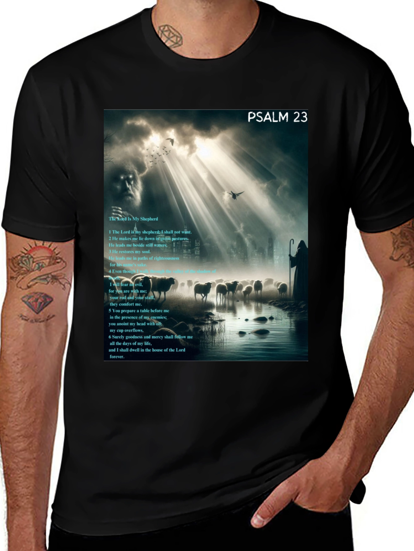 Psalm 23 Graphic Print Black T-Shirt