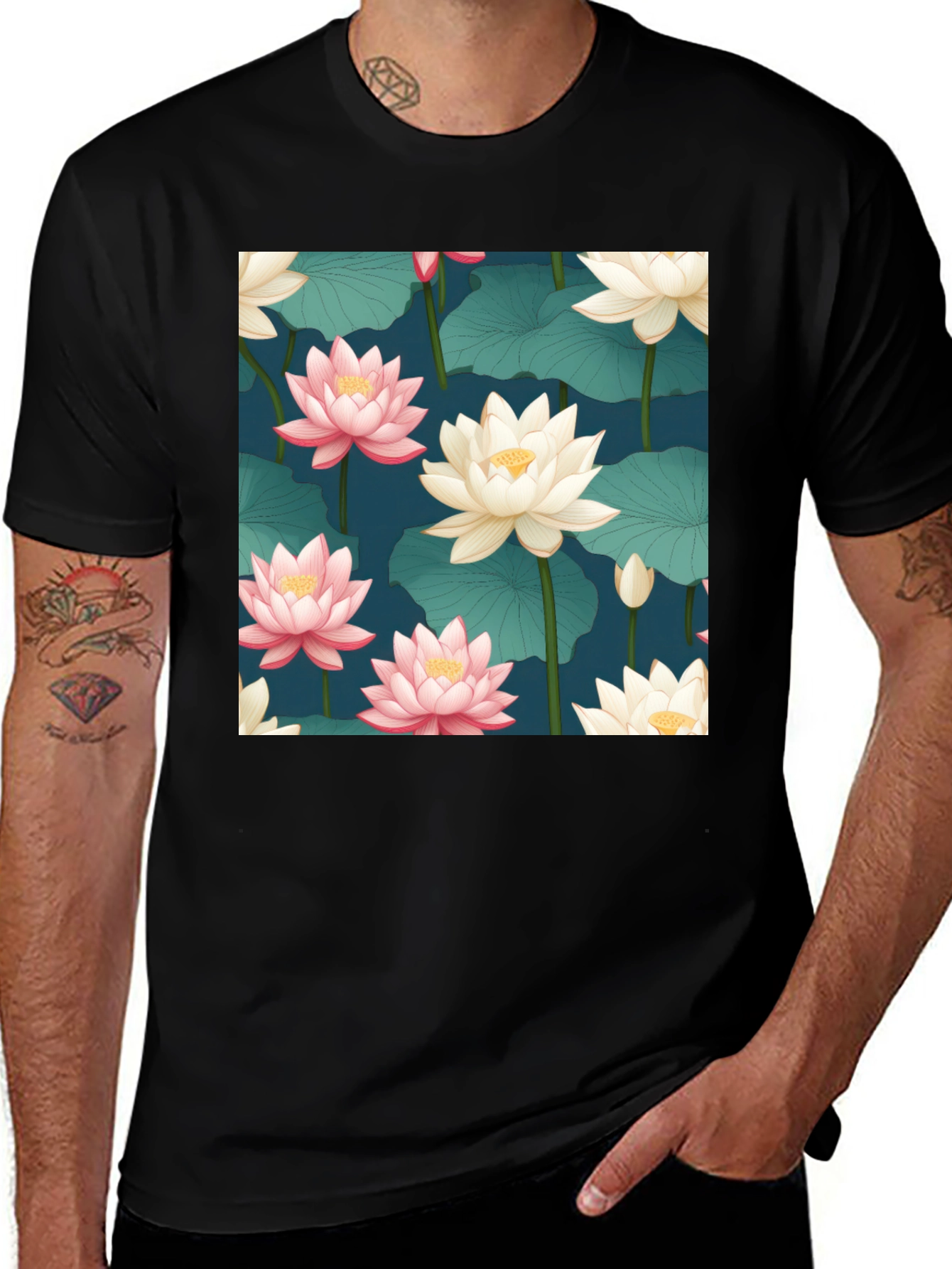 Variant 7 of Lotus Floral Print Crew Neck T-Shirt