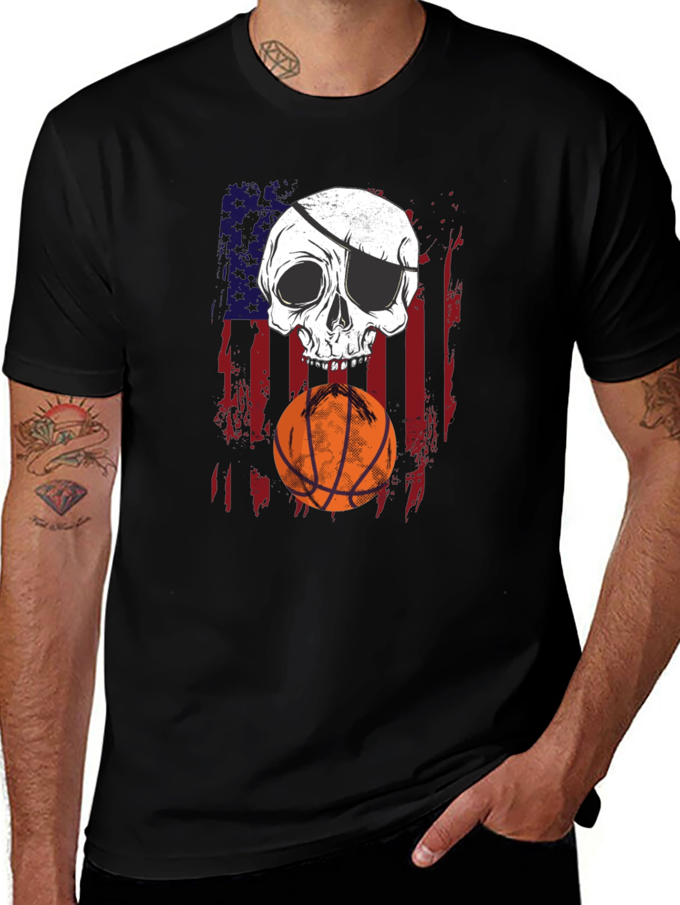 Variant 30 of Skull Pirate Basketball USA Flag Graphic Tee