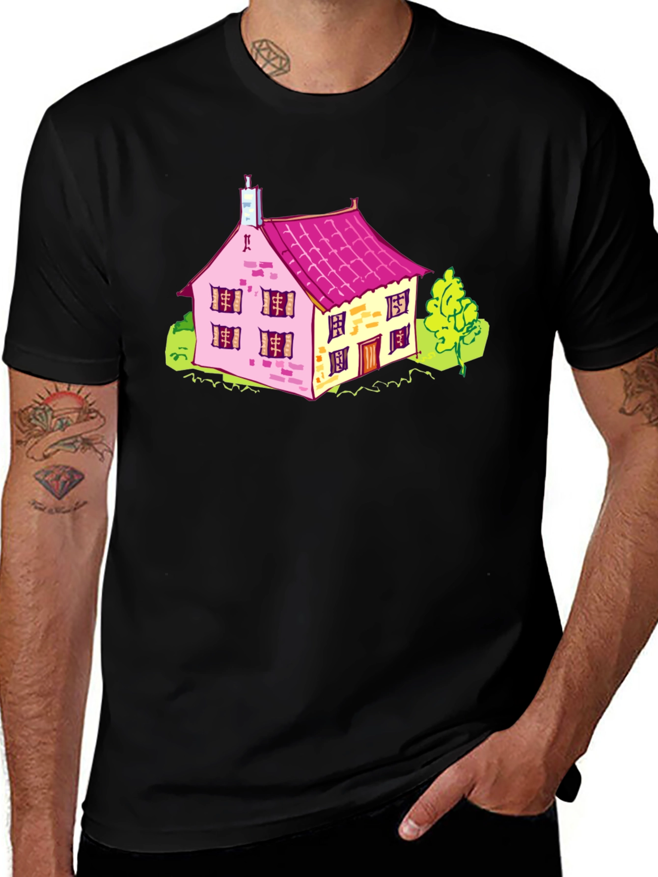 Variant 2 of Cartoon House Graphic Tee - Fun & Unique