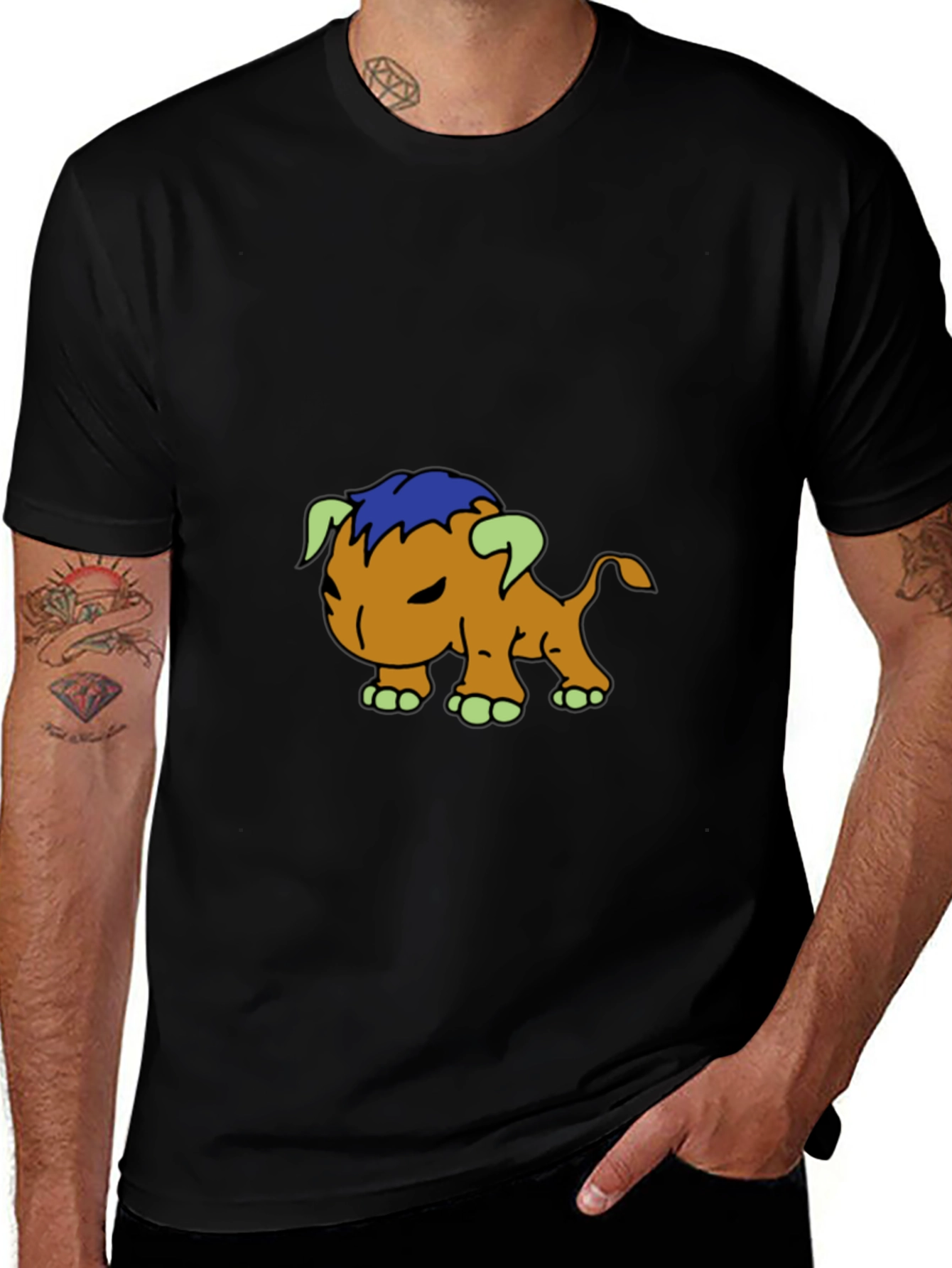 Variant 6 of Cartoon Creature Graphic Tee - Black Cotton Blend Shirt