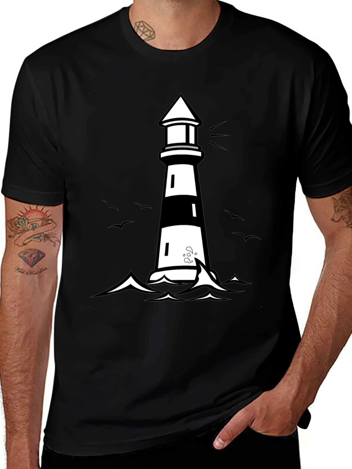 Variant 20 of Lighthouse Graphic Print Black Tee