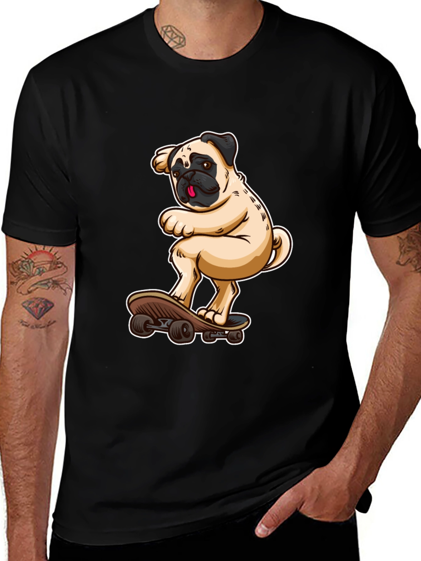 Variant 6 of Pug on Skateboard Graphic Tee