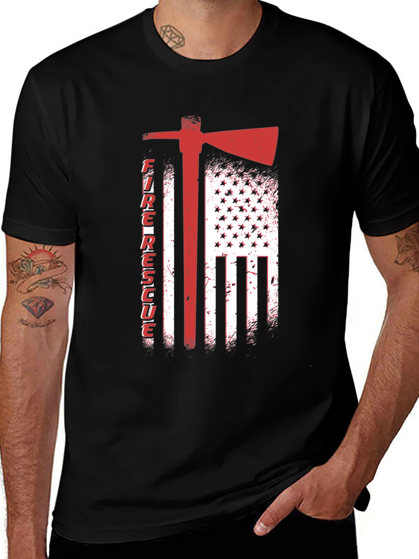 Variant 5 of Fire Rescue American Flag Axe T-Shirt