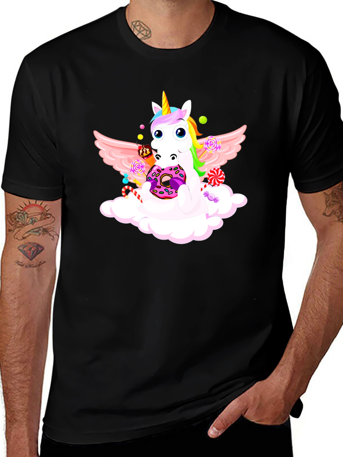 Variant 7 of Unicorn Doughnut Black T-Shirt