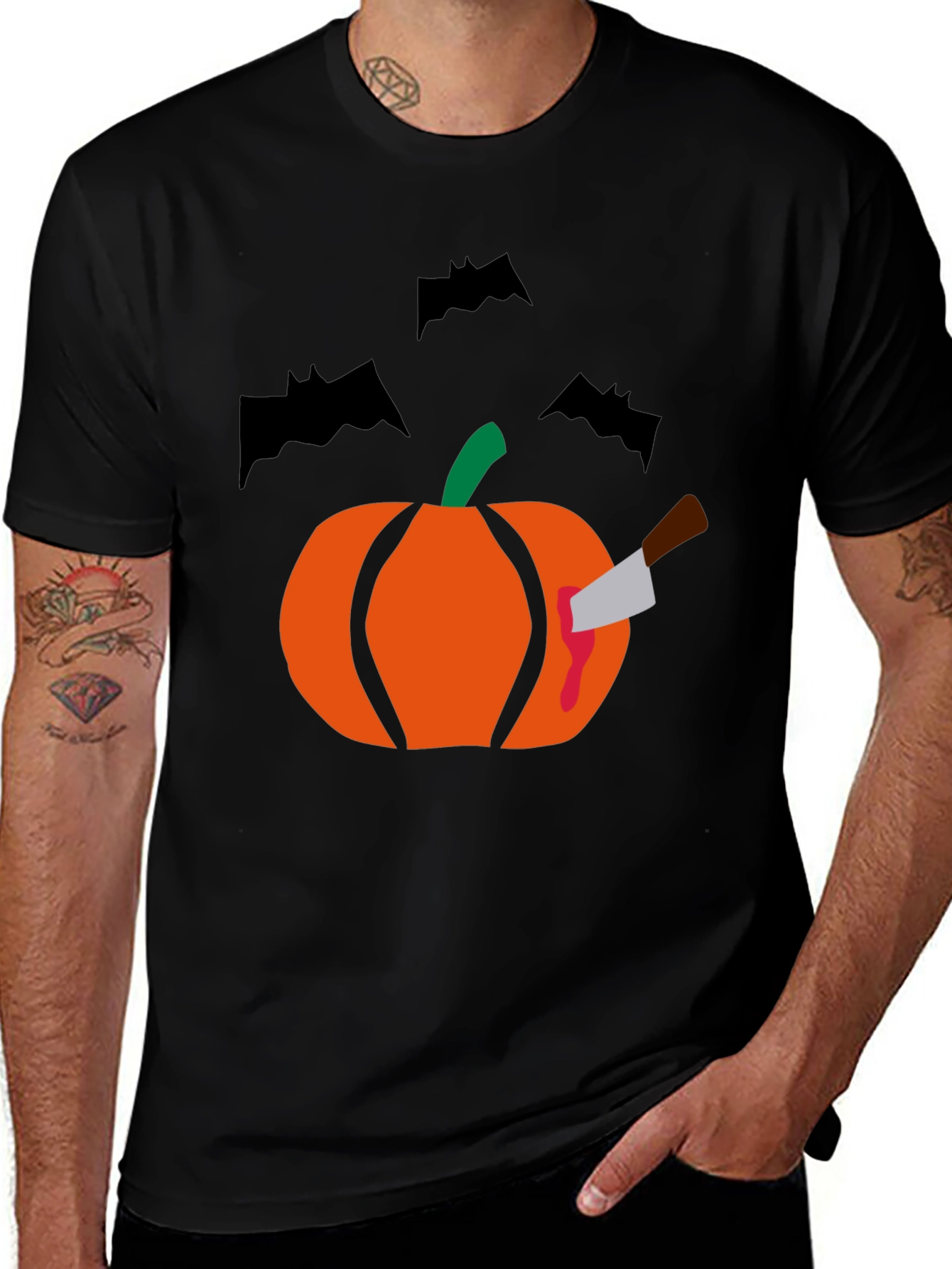 Halloween Pumpkin Knife Bats Tee
